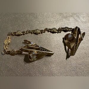 Vintage Musical Gold Tone Pearl Chain Sweater Guard Clips
